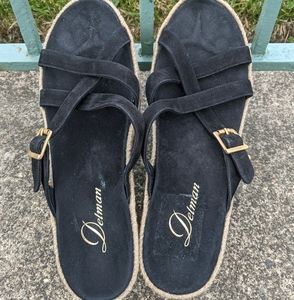 Delman black suede platform espadrille sandal